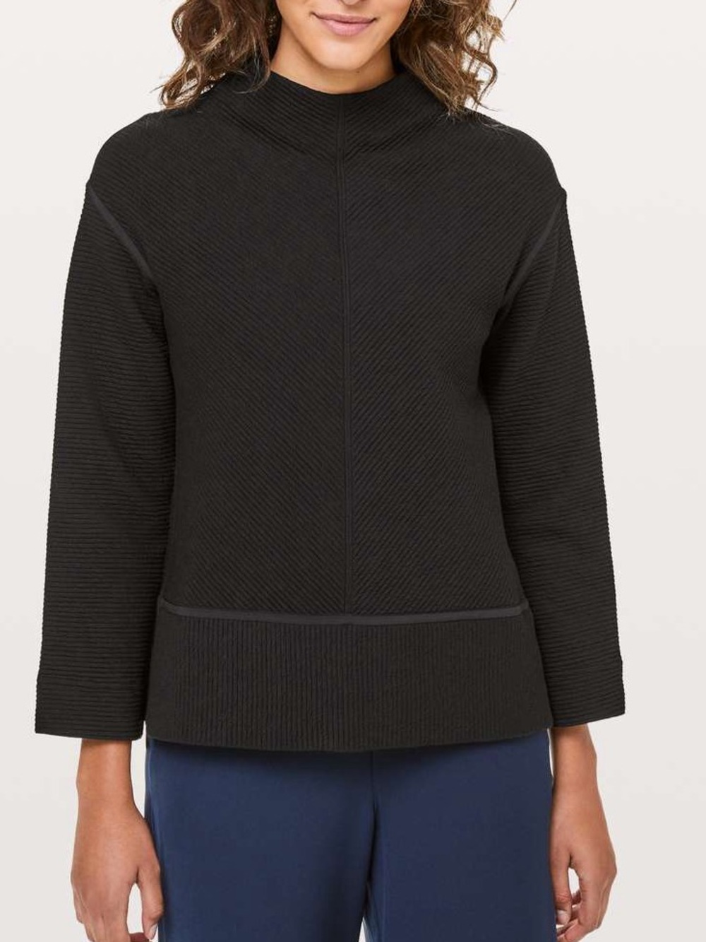 Lululemon Black On Repeat Mock Neck Textured Sweater Sz 4